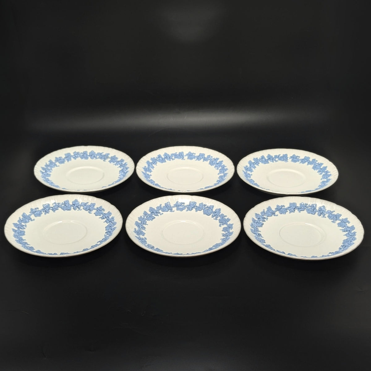 Wedgwood "Lavender on Cream" Shell Edge 12pc Flat Cream Soup Bowl & Saucer Set