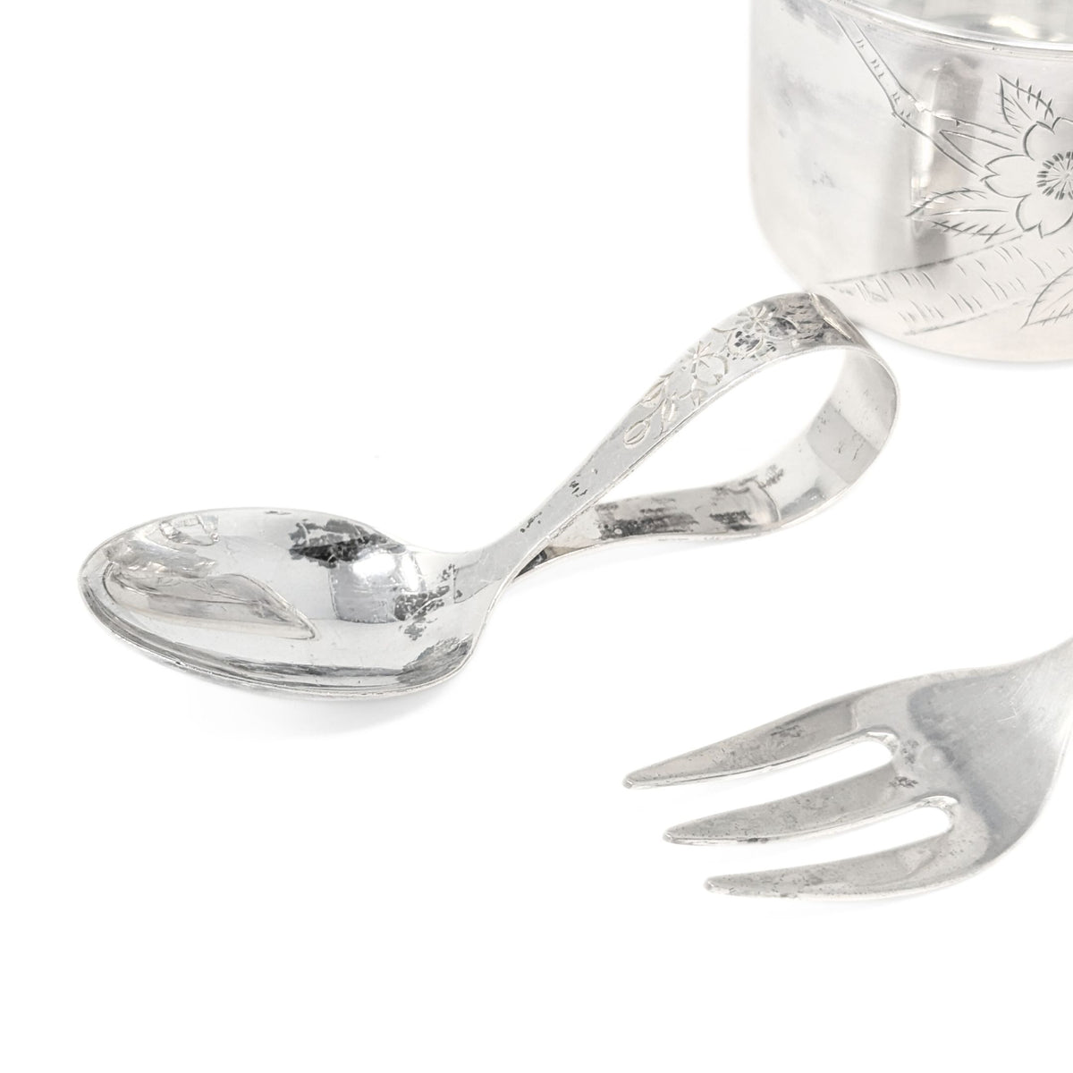 Vintage Japanese Sterling Silver 4pc Baby Set with Box