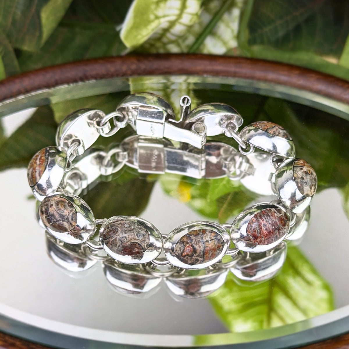Vintage Sterling Leopard skin Jasper bracelet