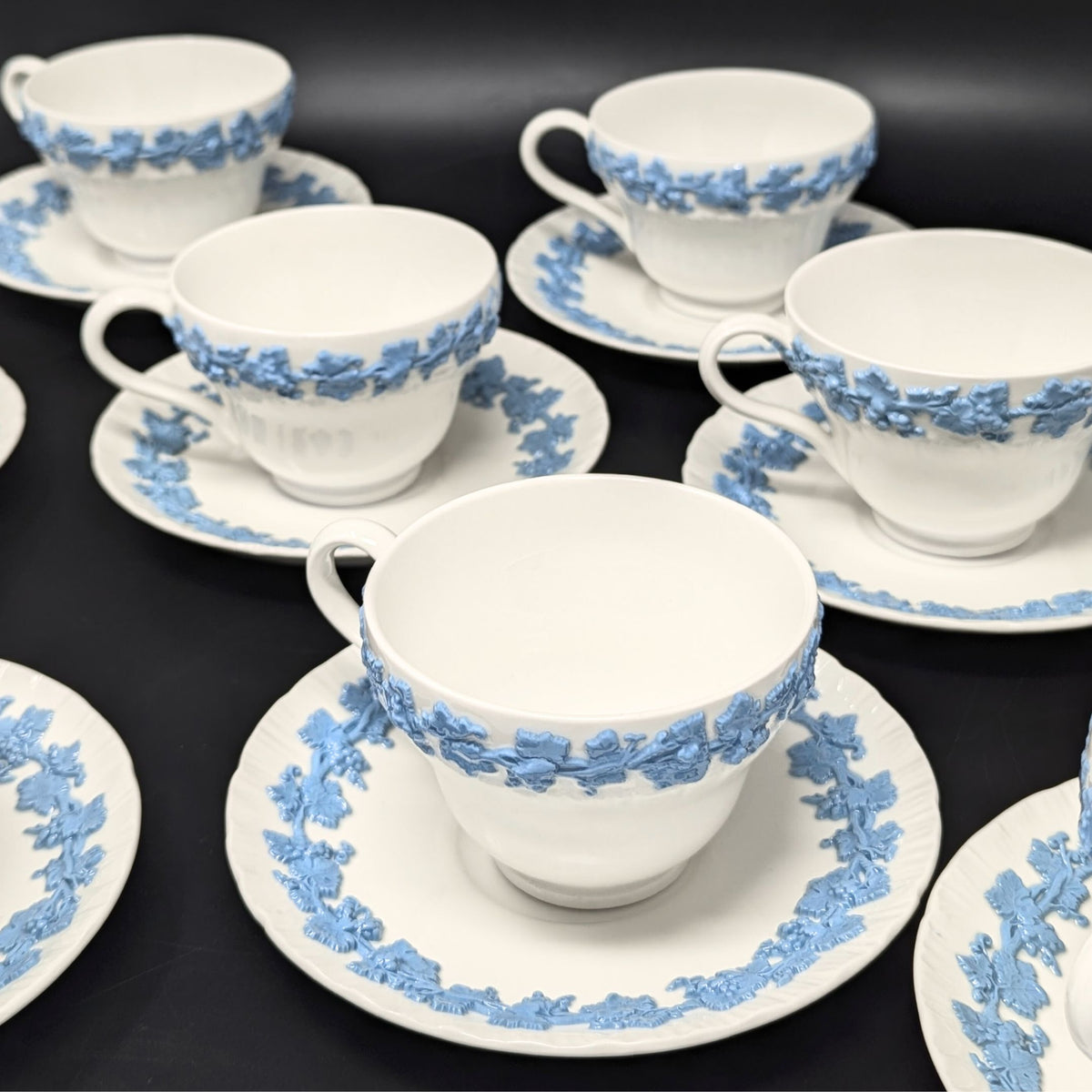 Wedgwood "Lavender on Cream" Shell Edge 24pc Footed Cup & Saucer Set