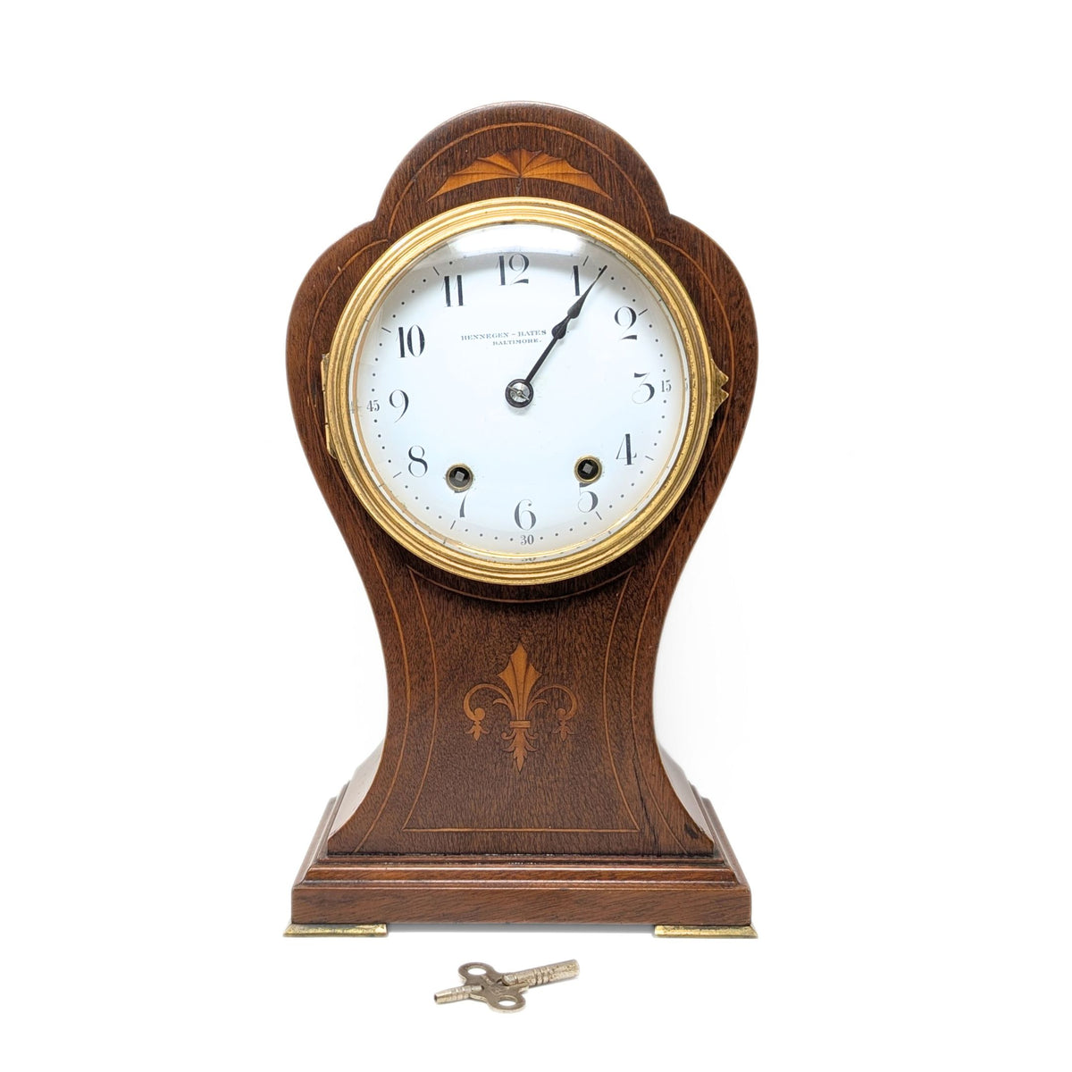 Hennegen Bates Seth Thomas Fleur-De-Lis Inlaid Mantle Clock