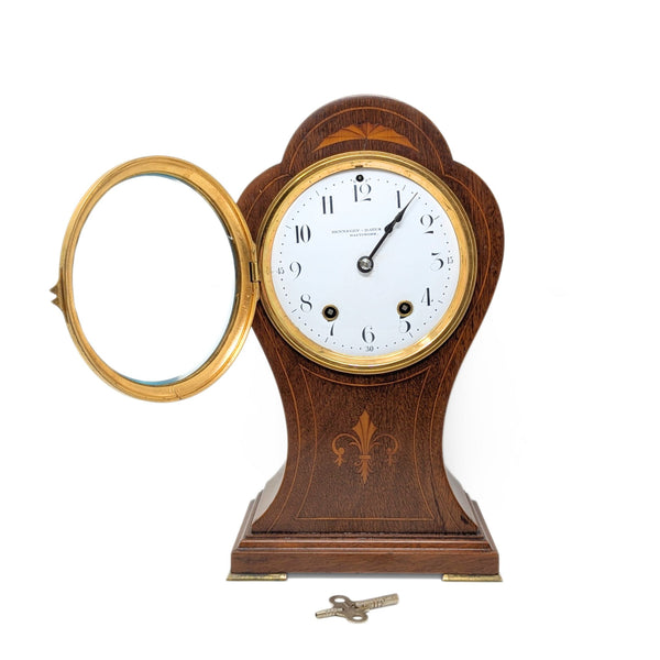 Hennegen Bates Seth Thomas Fleur-De-Lis Inlaid Mantle Clock