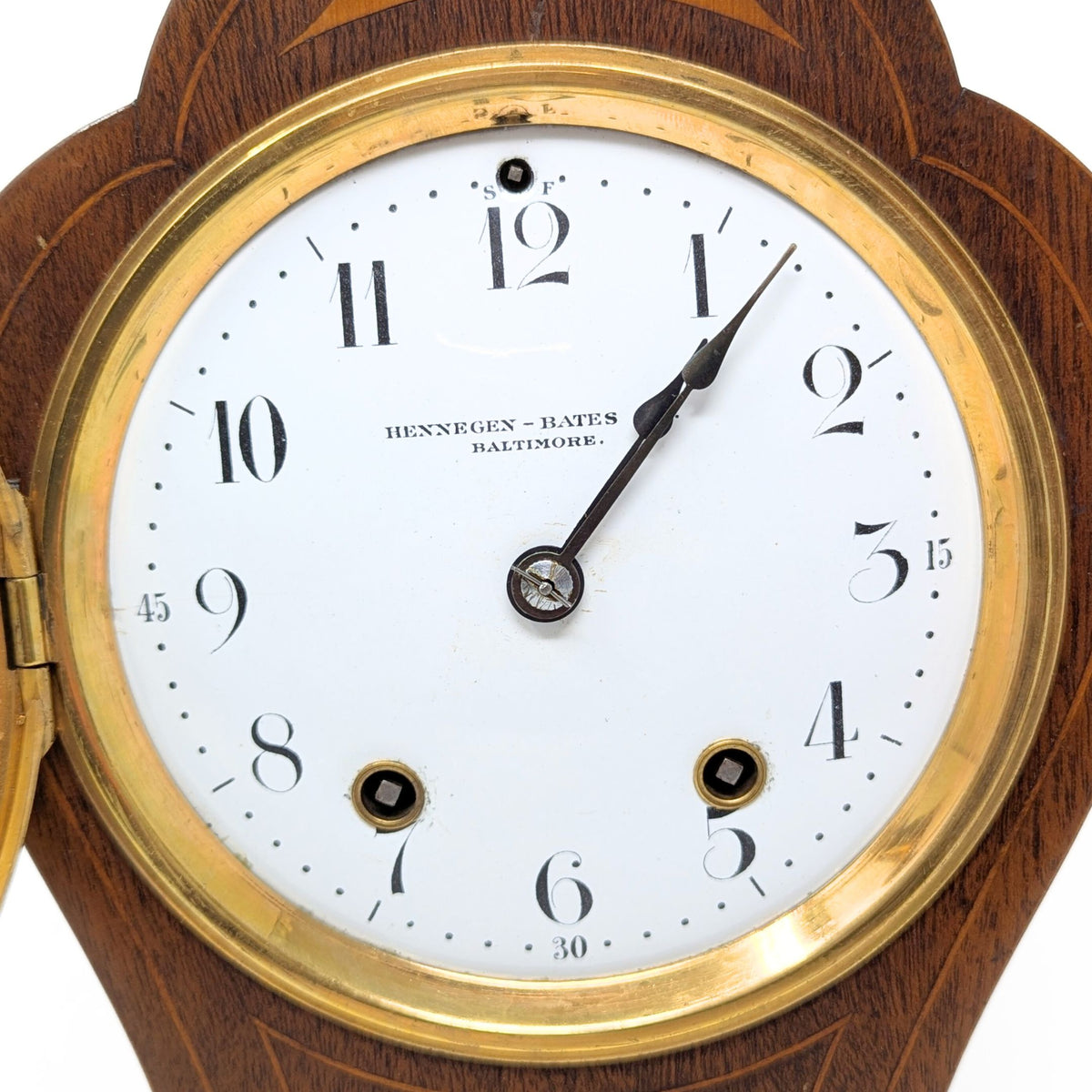 Hennegen Bates Seth Thomas Fleur-De-Lis Inlaid Mantle Clock