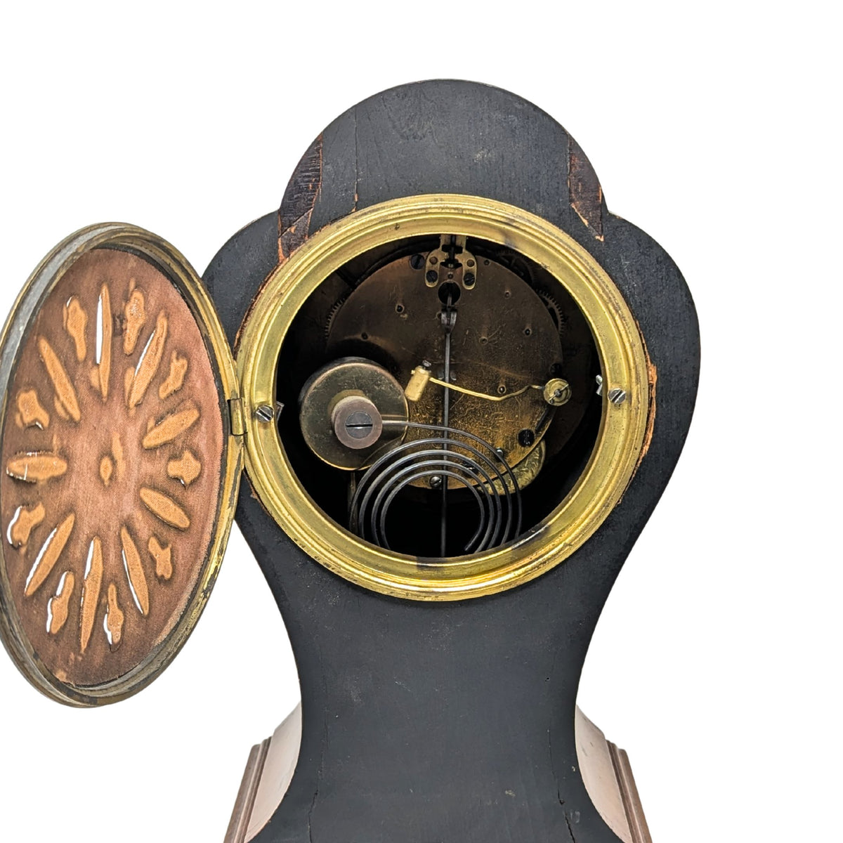 Hennegen Bates Seth Thomas Fleur-De-Lis Inlaid Mantle Clock