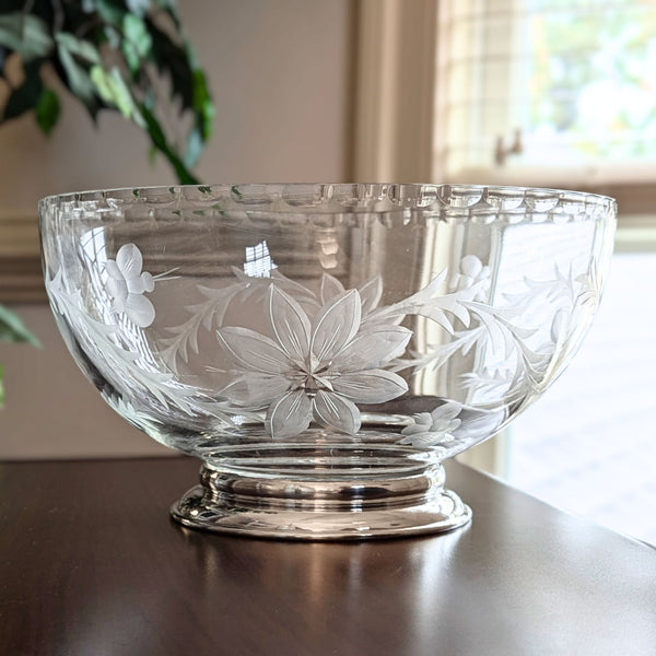 Antique Sterling Silver Footed Cut Crystal Centerpiece Bowl