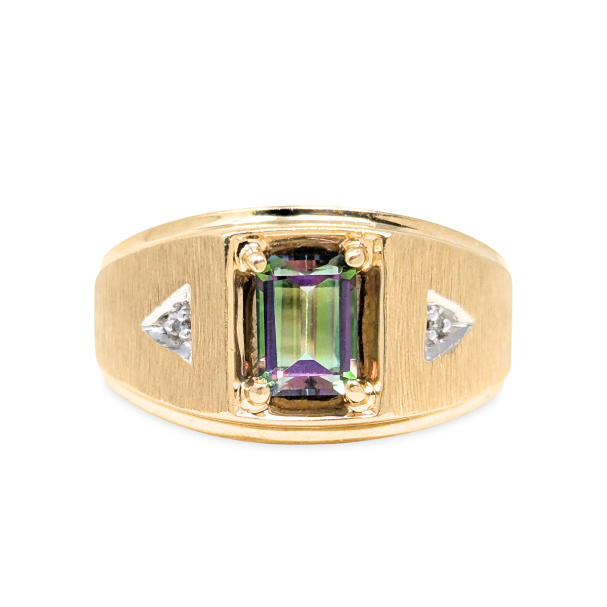 Samuel Aaronn 10K Gold Mystic Topaz & Diamond Men’s Ring - Size 10.25