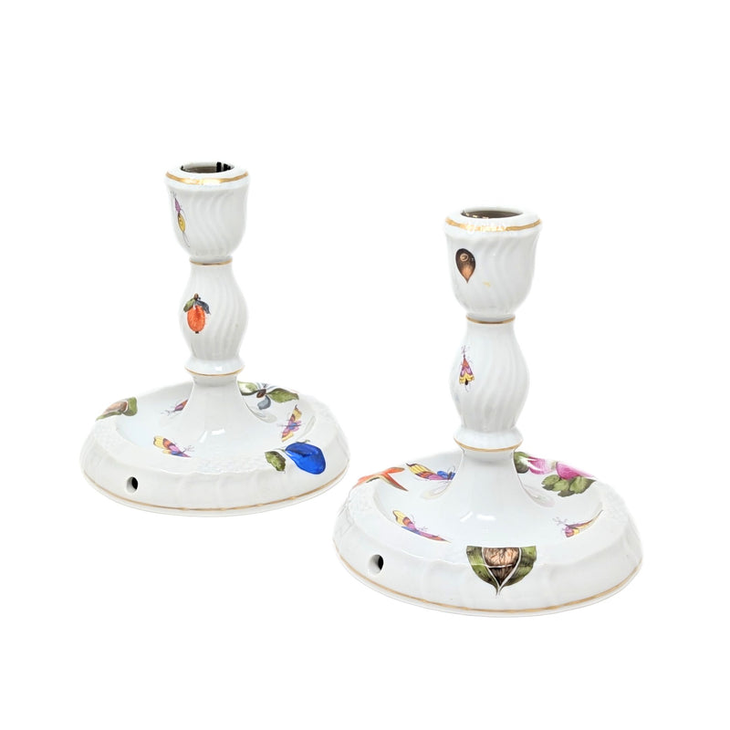 Herend "Market Garden" Pair of Tall Candlesticks