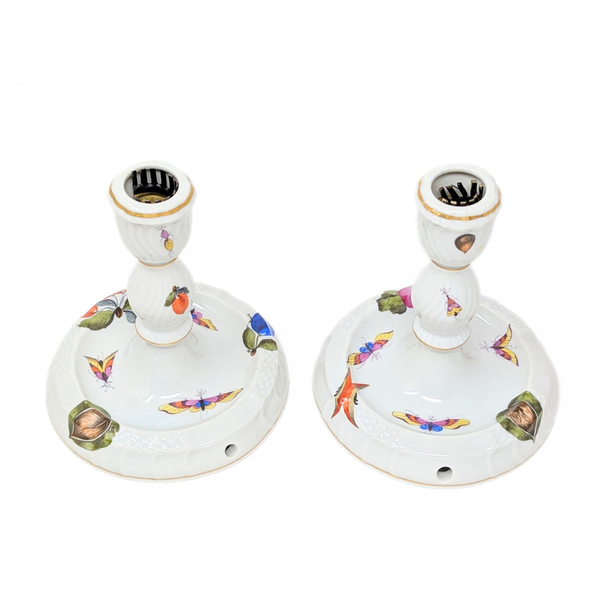 Herend "Market Garden" Pair of Tall Candlesticks