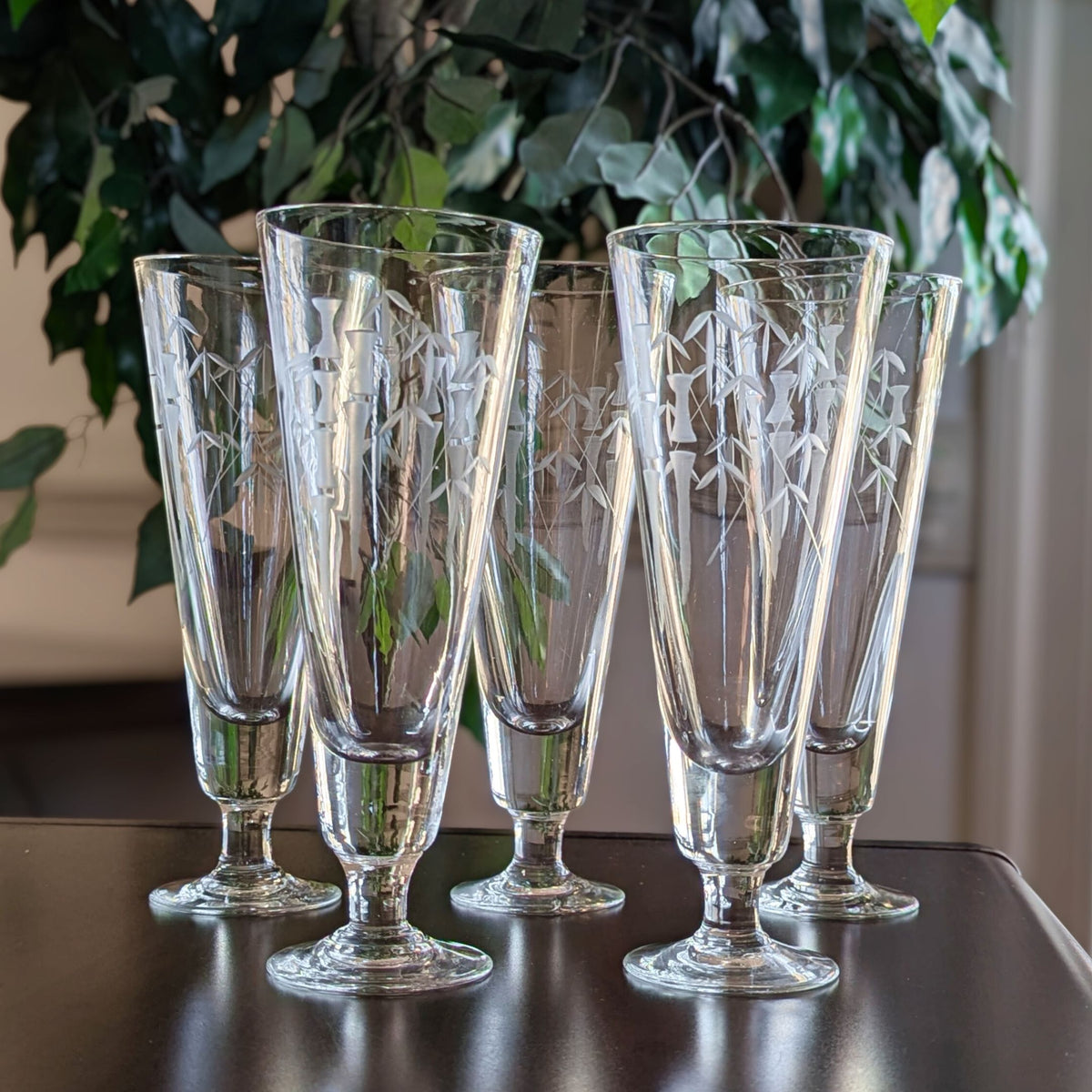 Sasaki “Bamboo” Mid-Century Pilsner Glasses (Set of 5)