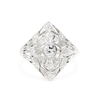 Antique Platinum & Diamond Filigree Ring - Size 7 W/ Papers