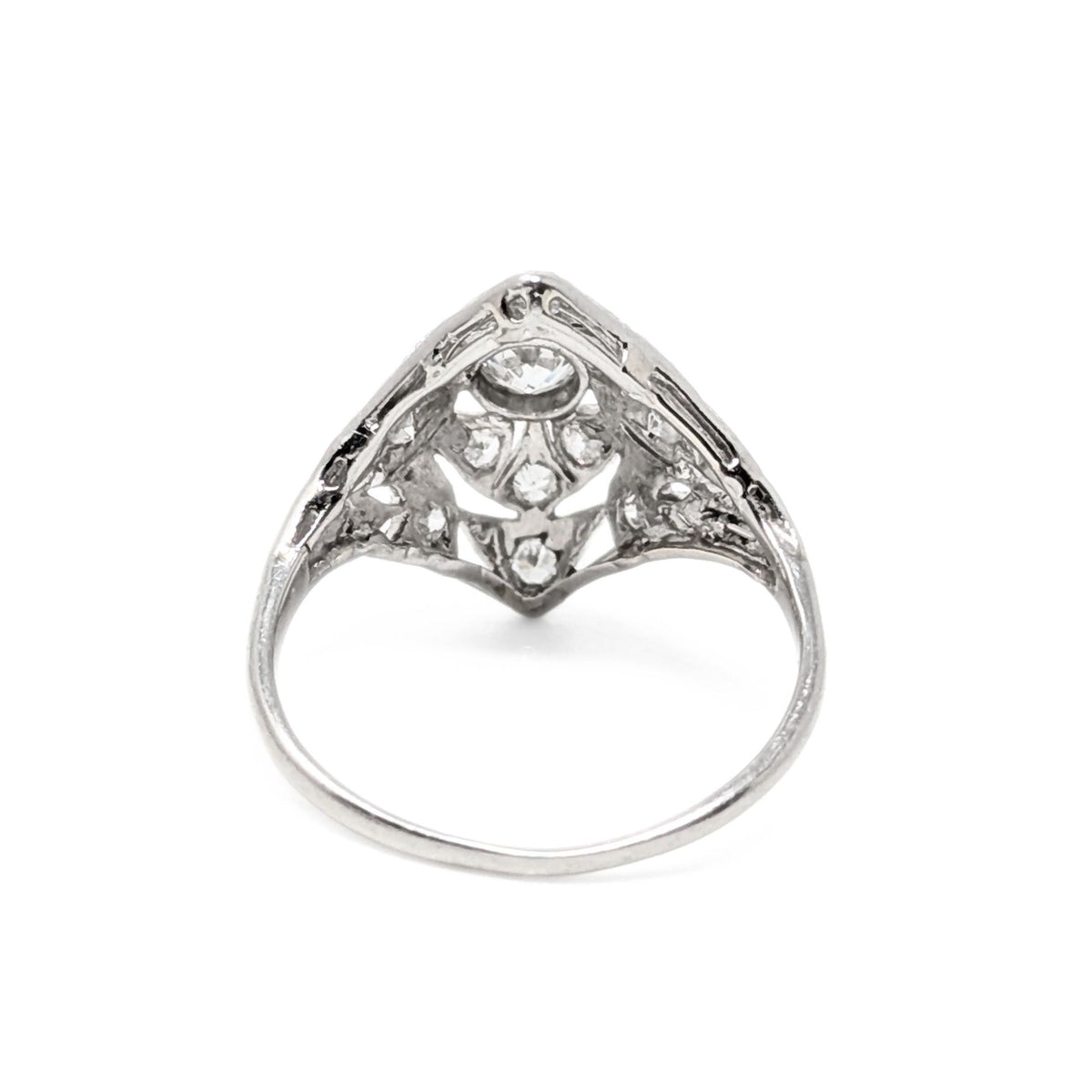 Antique Platinum & Diamond Filigree Ring - Size 7 W/ Papers