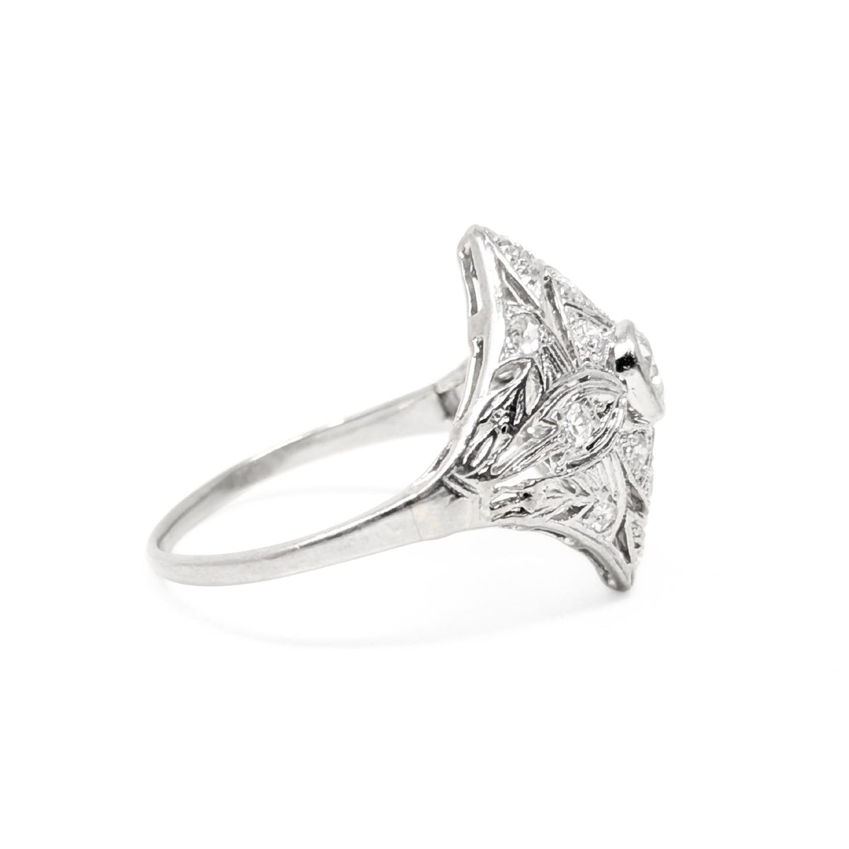 Antique Platinum & Diamond Filigree Ring - Size 7 W/ Papers