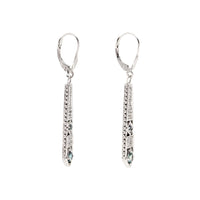 Art Deco Style 14K White Gold Diamond & Blue/Green Topaz Drop Earrings