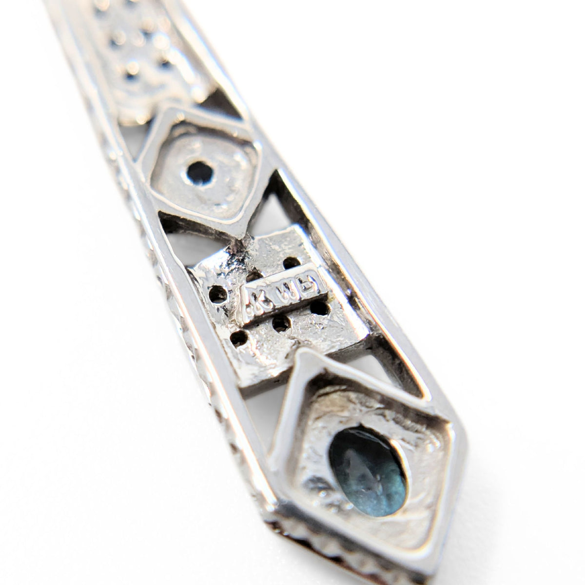 Art Deco Style 14K White Gold Diamond & Blue/Green Topaz Drop Earrings