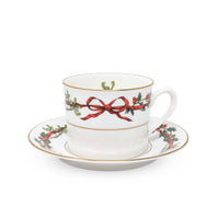 Royal Worcester "Holly Ribbons" Set of 10 Cups & 9 Saucers