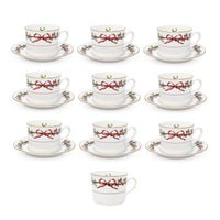 Royal Worcester "Holly Ribbons" Set of 10 Cups & 9 Saucers