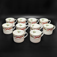 Royal Worcester "Holly Ribbons" Set of 10 Cups & 9 Saucers