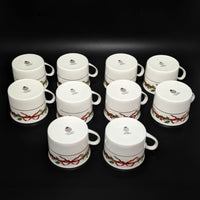 Royal Worcester "Holly Ribbons" Set of 10 Cups & 9 Saucers