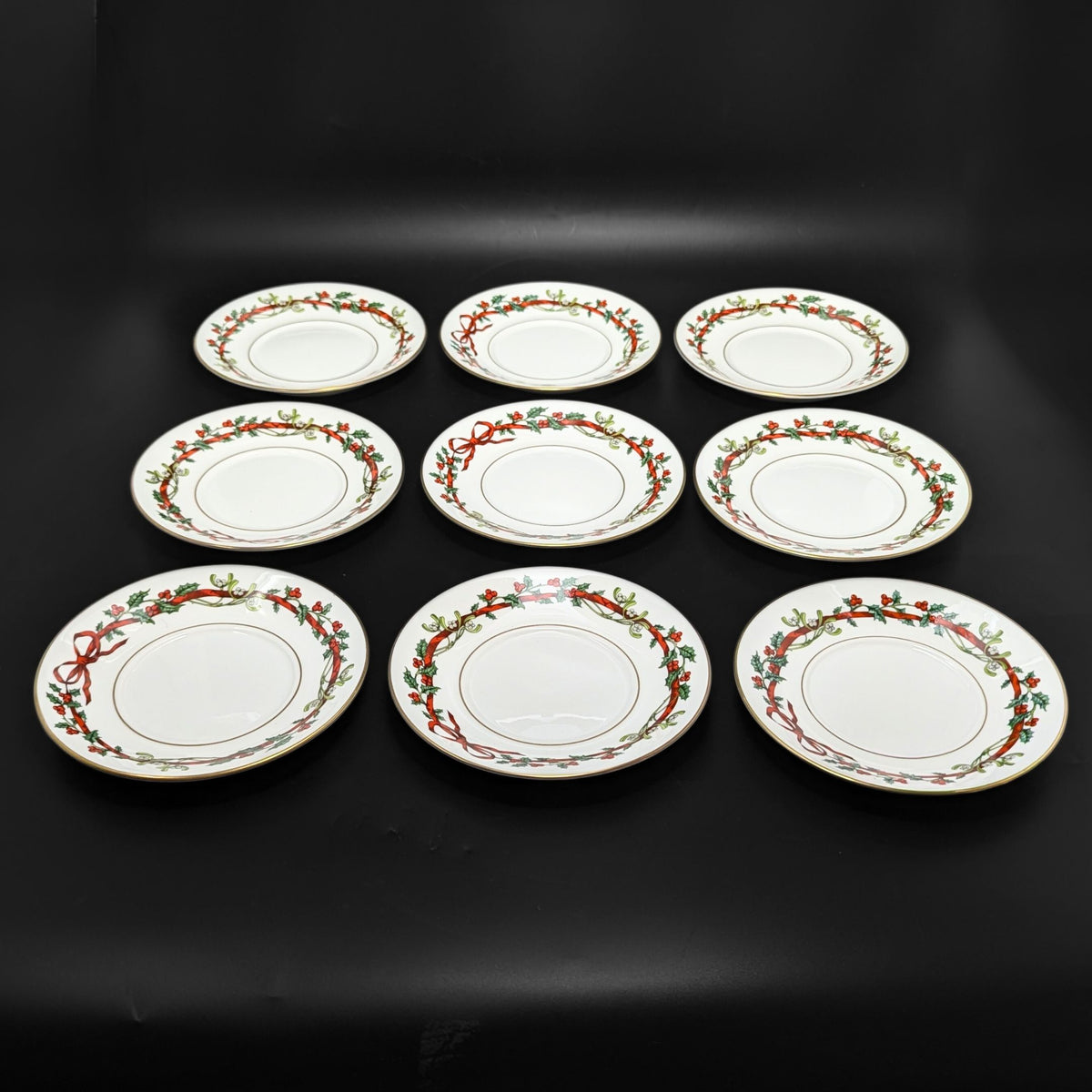 Royal Worcester "Holly Ribbons" Set of 10 Cups & 9 Saucers