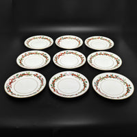 Royal Worcester "Holly Ribbons" Set of 10 Cups & 9 Saucers