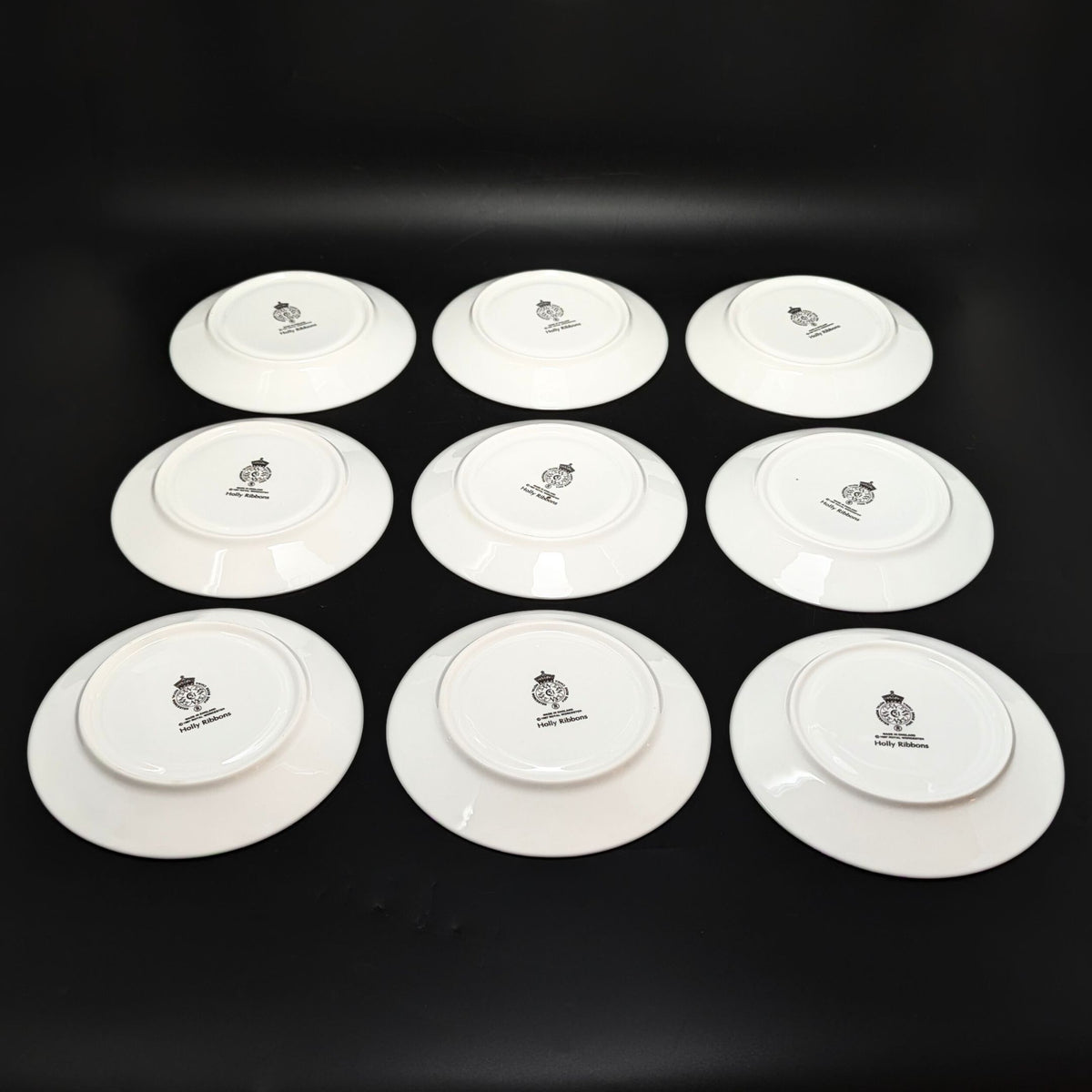 Royal Worcester "Holly Ribbons" Set of 10 Cups & 9 Saucers