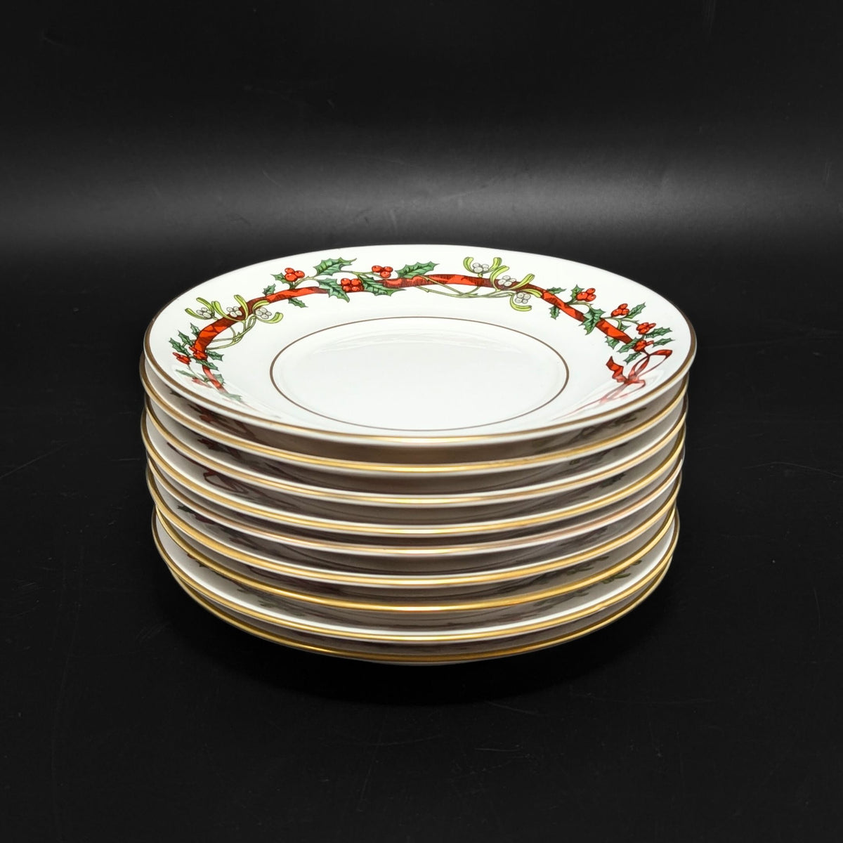 Royal Worcester "Holly Ribbons" Set of 10 Cups & 9 Saucers