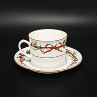 Royal Worcester "Holly Ribbons" Set of 10 Cups & 9 Saucers