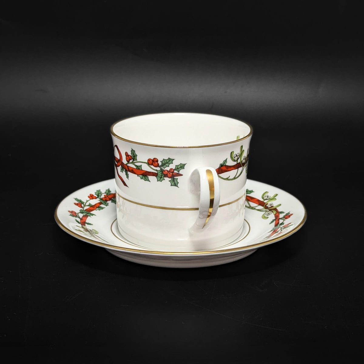 Royal Worcester "Holly Ribbons" Set of 10 Cups & 9 Saucers