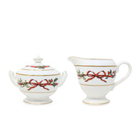 Royal Worcester "Holly Ribbons" Cream & Lidded Sugar