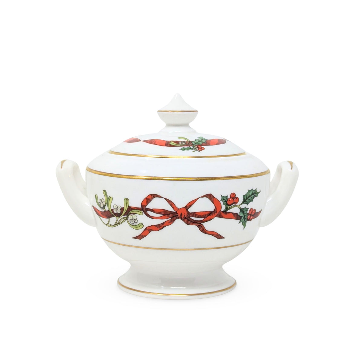 Royal Worcester "Holly Ribbons" Cream & Lidded Sugar