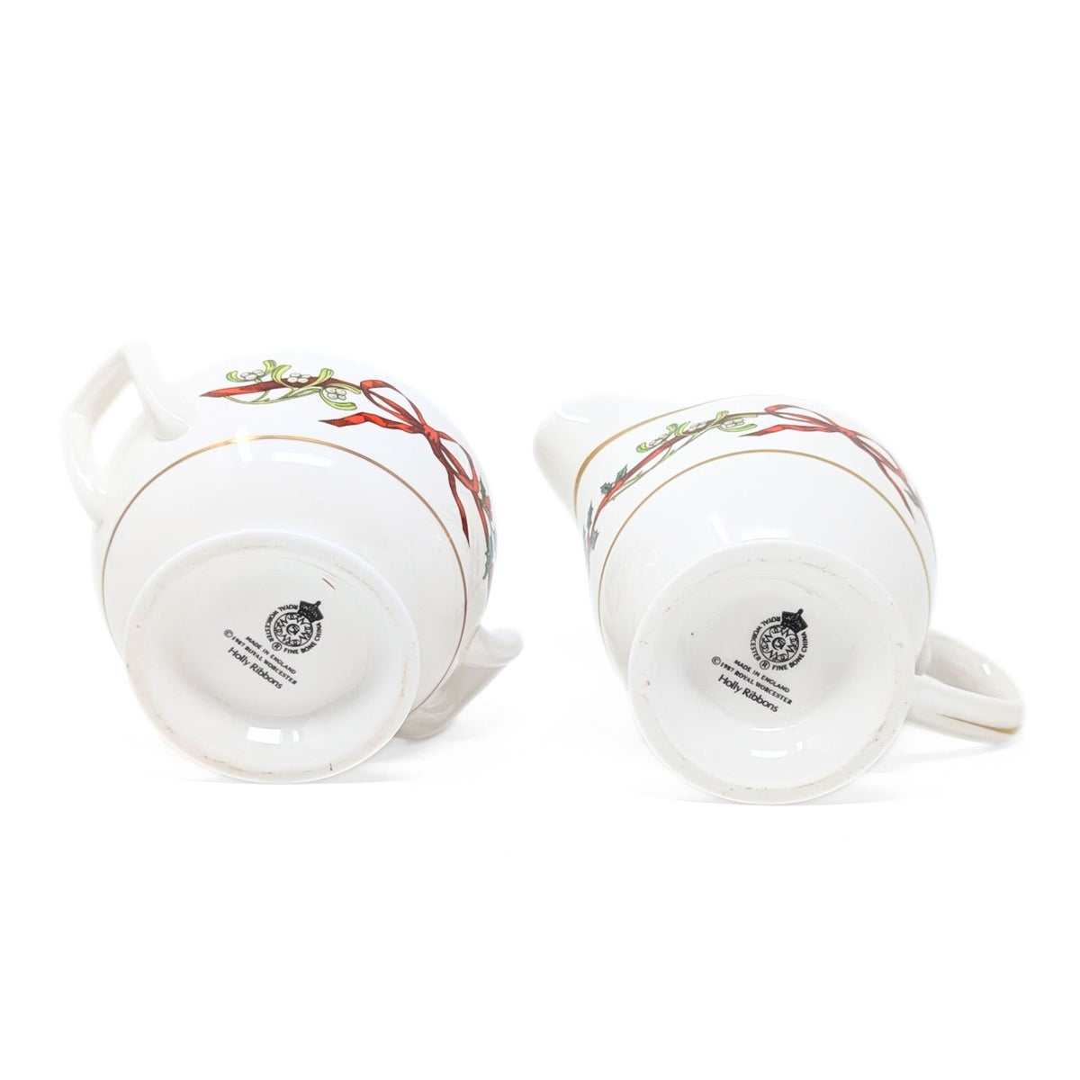 Royal Worcester "Holly Ribbons" Cream & Lidded Sugar