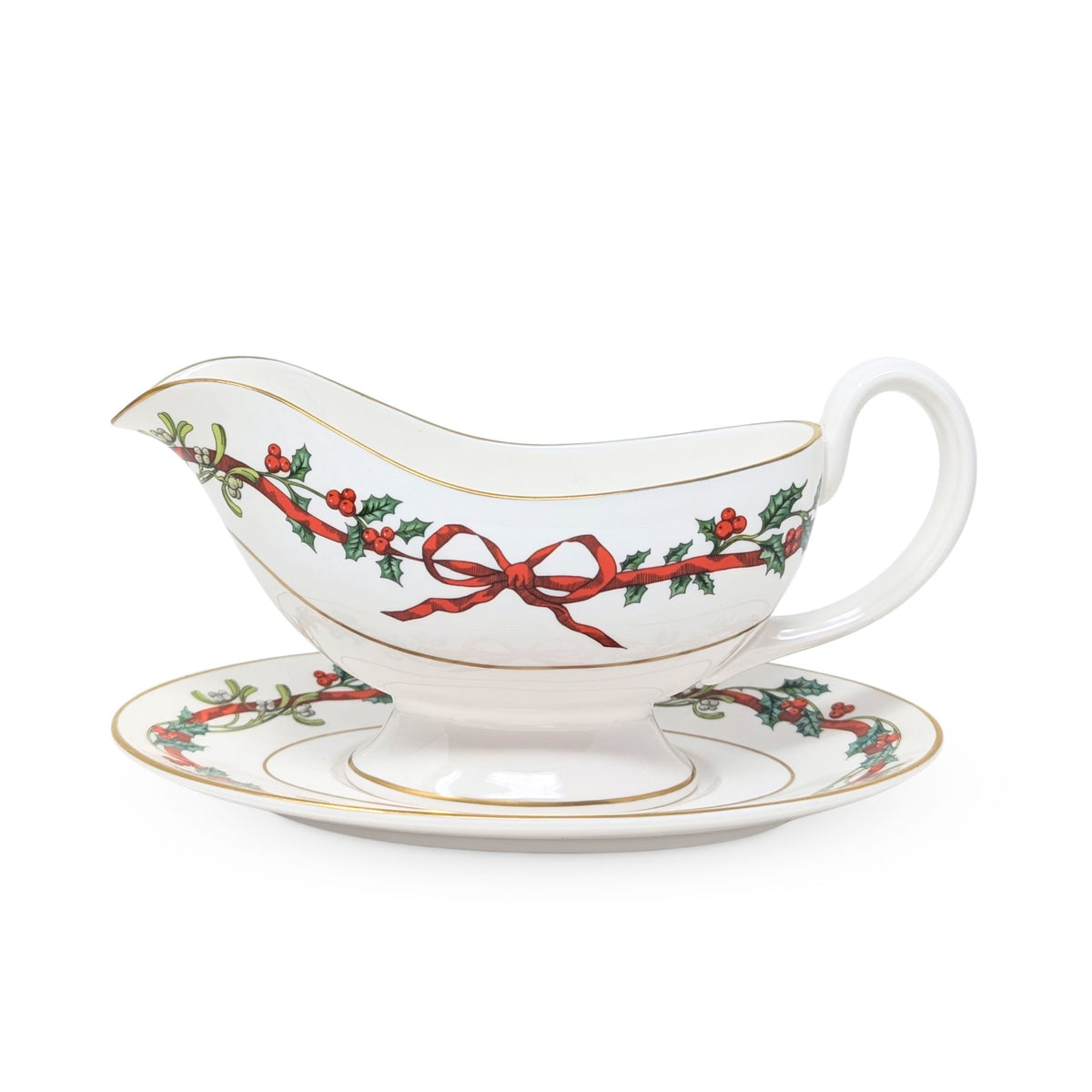 Royal Worcester "Holly Ribbons" Gravy Boat & Underplate