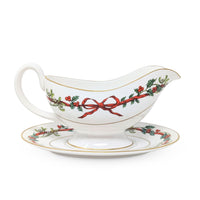 Royal Worcester "Holly Ribbons" Gravy Boat & Underplate