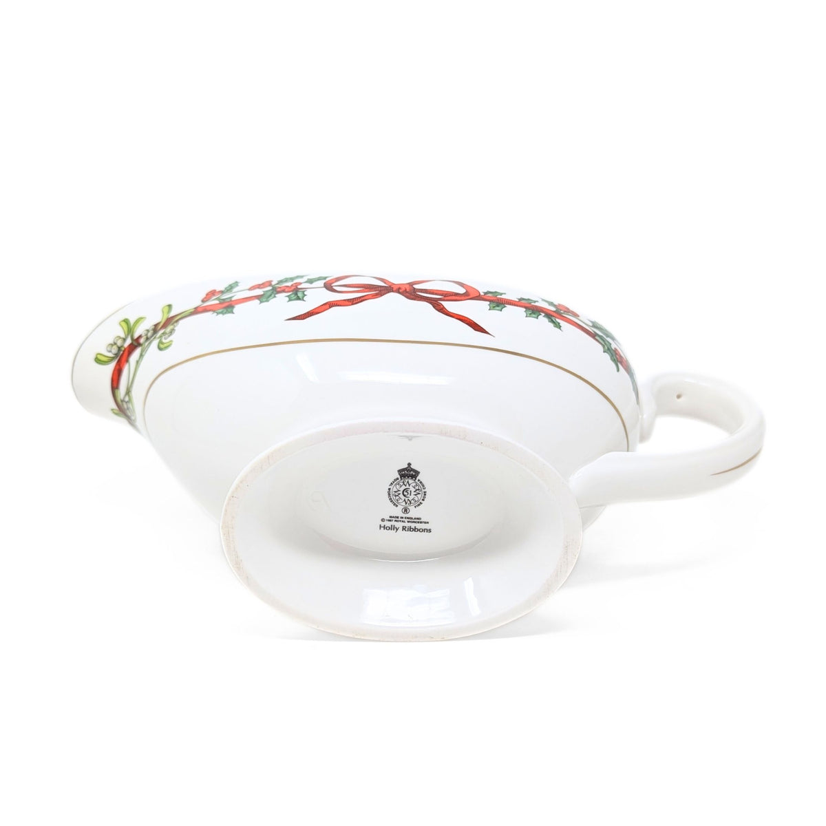 Royal Worcester "Holly Ribbons" Gravy Boat & Underplate