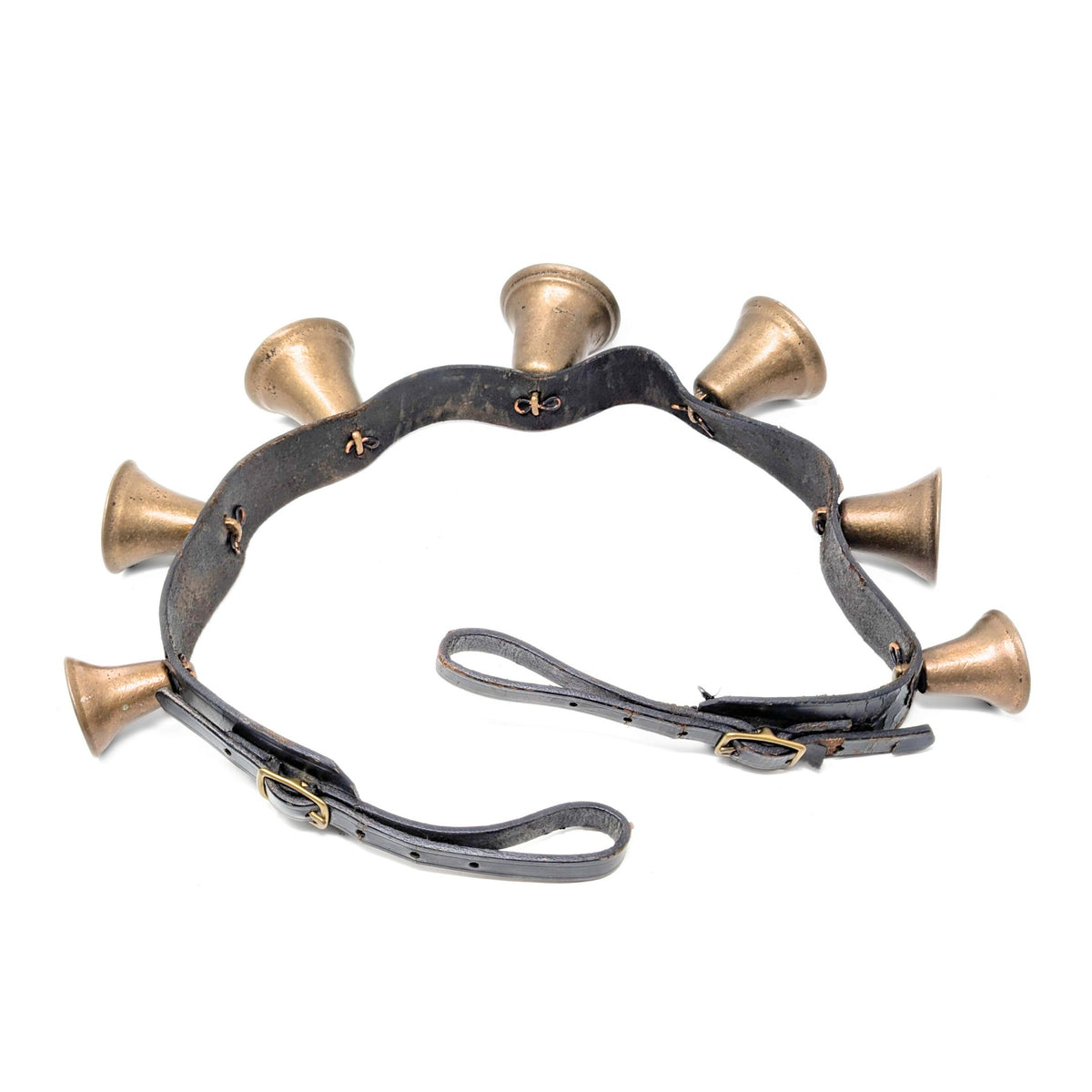 Vintage Bronze Sleigh Bell 45" Belly Strap With 7 Open Bells