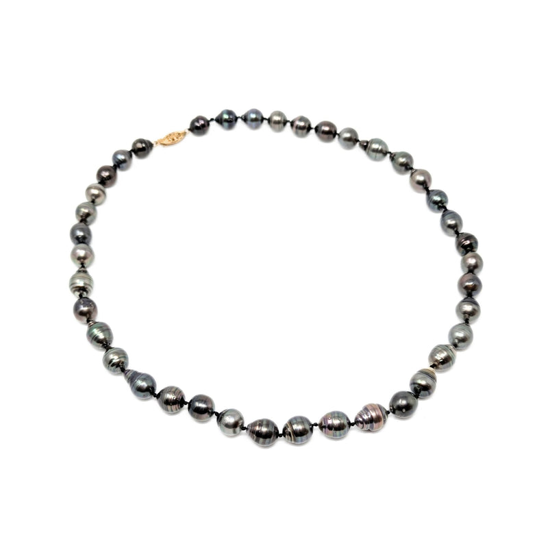 14K Gold 20” 9mm Baroque Tahitian Black Pearl Necklace