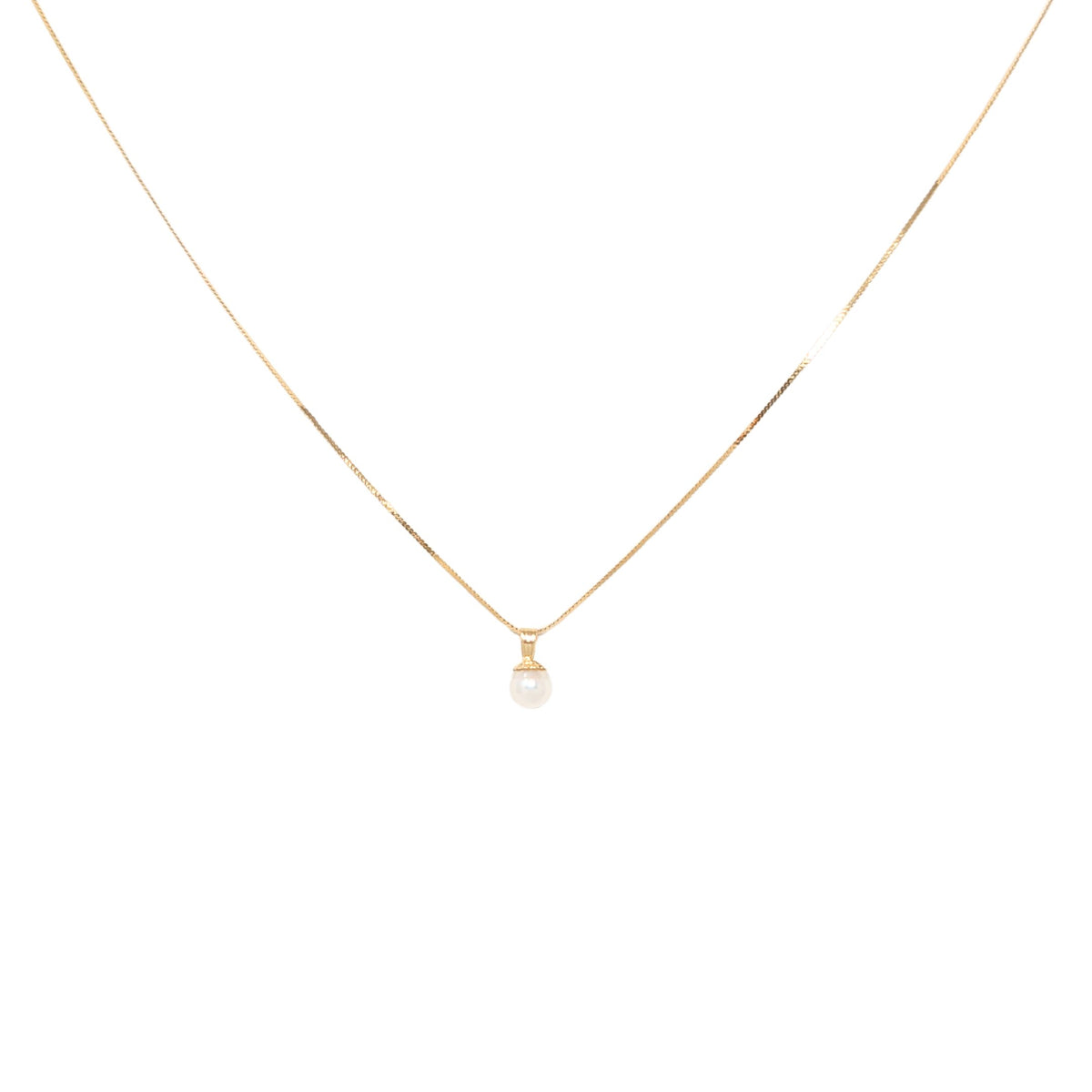 14K Gold 15” Pearl Solitaire Necklace