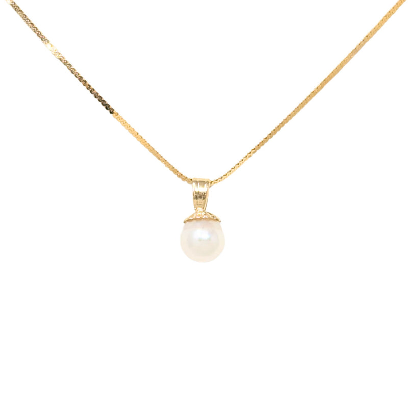 14K Gold 15” Pearl Solitaire Necklace