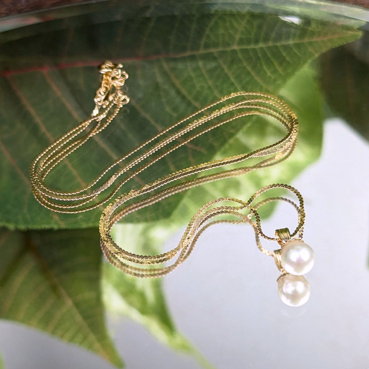 14K Gold 15” Pearl Solitaire Necklace