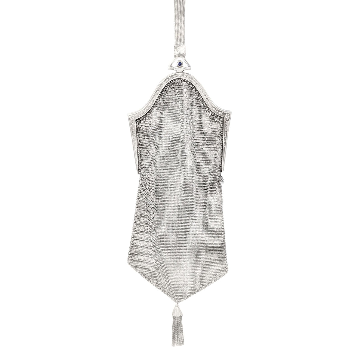 Whiting & Davis Sterling Silver & Blue Sapphire Mesh Link Purse