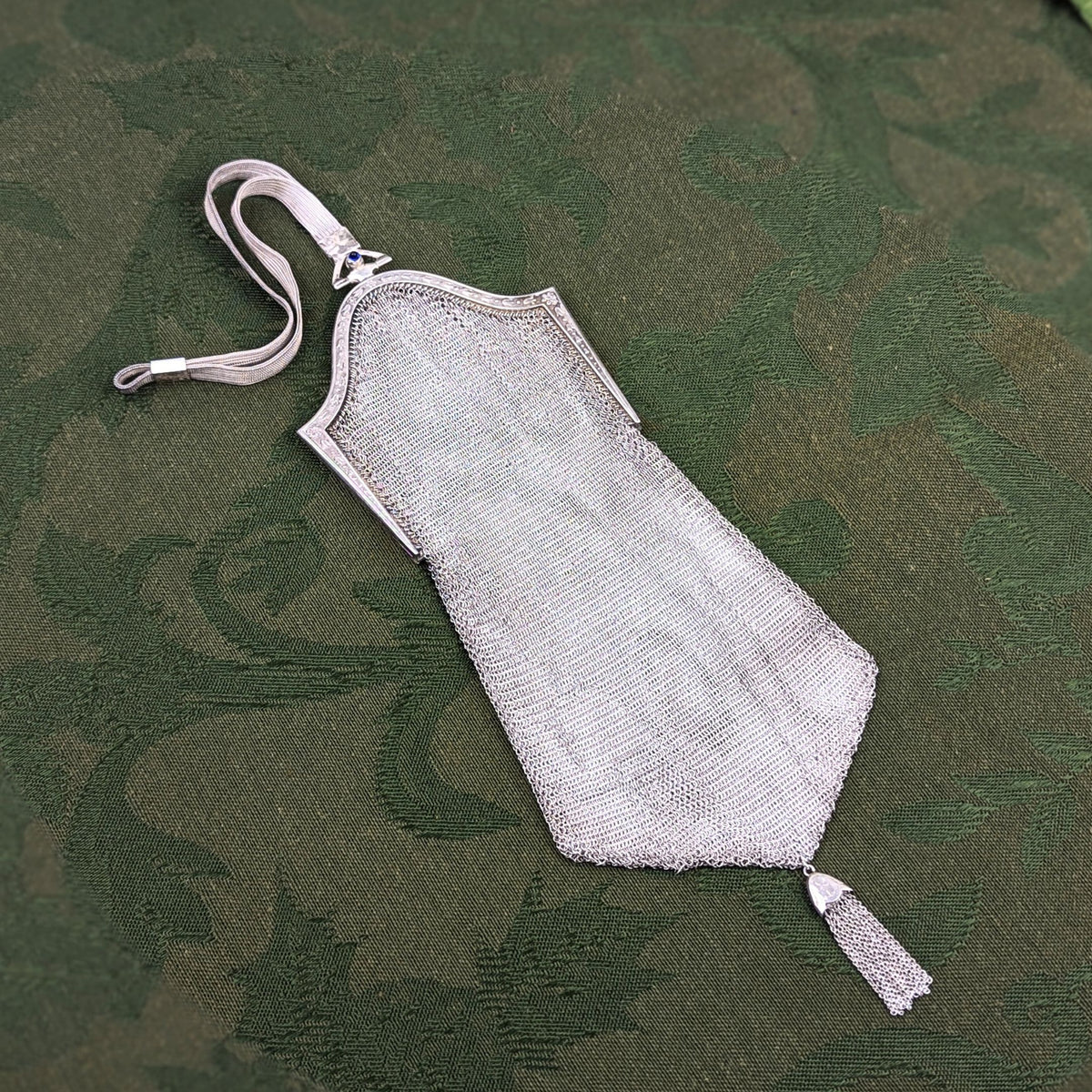 Whiting & Davis Sterling Silver & Blue Sapphire Mesh Link Purse