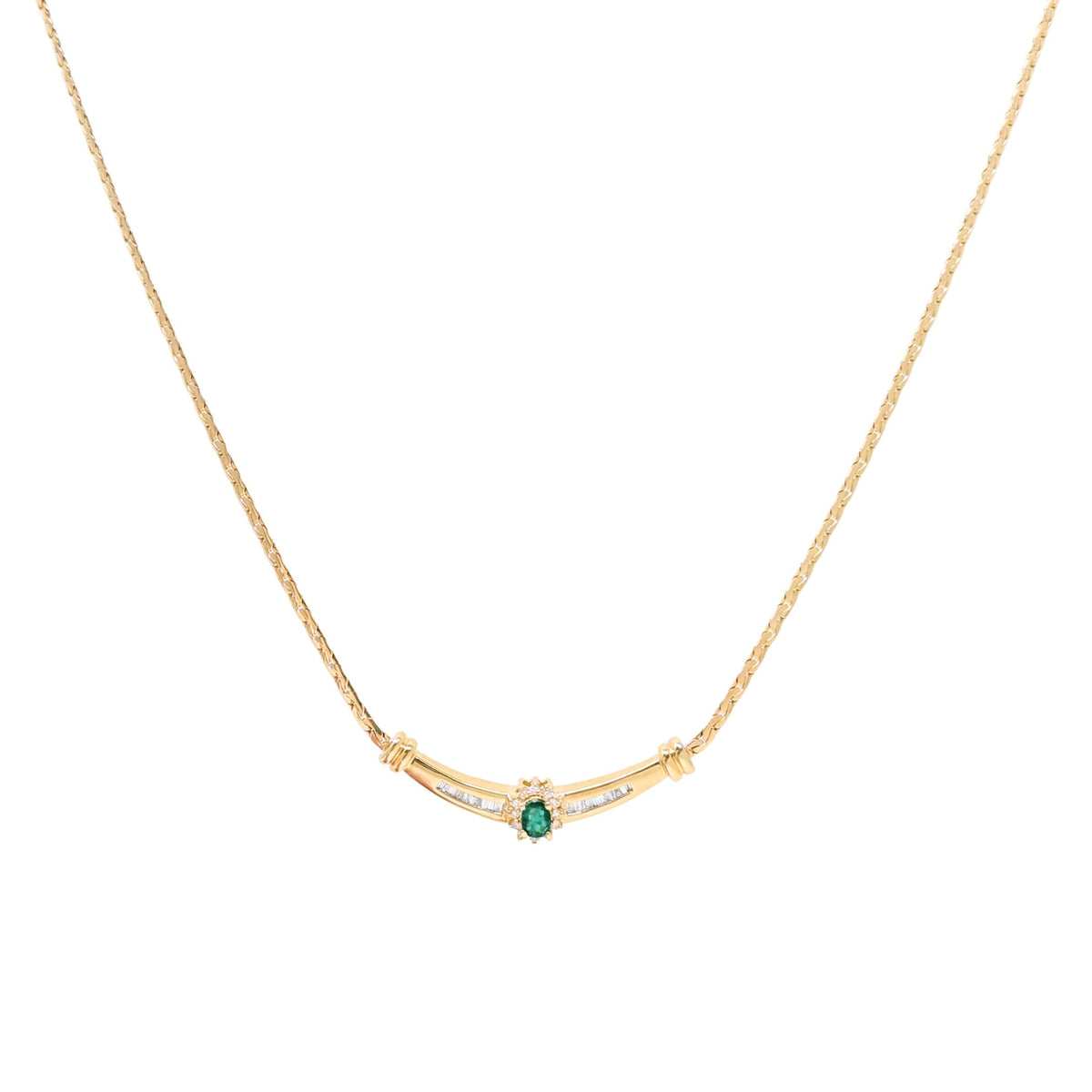 14K Gold 17” Diamond & Emerald Necklace