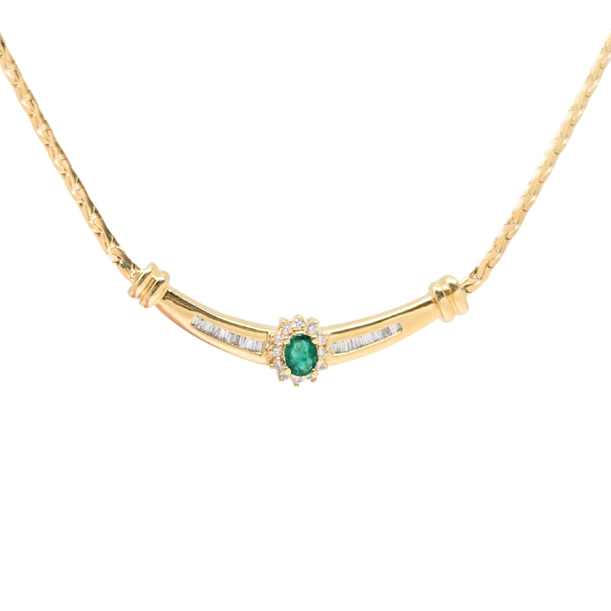 14K Gold 17” Diamond & Emerald Necklace