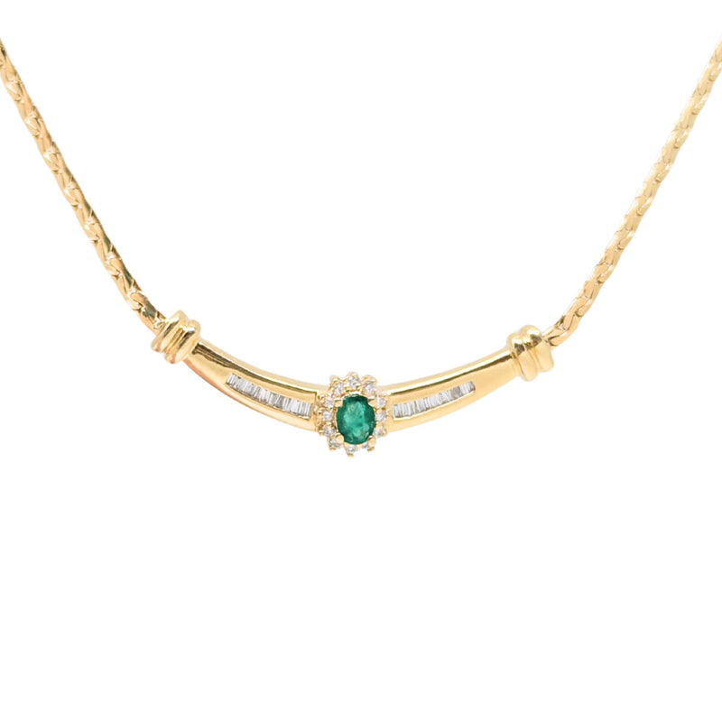 14K Gold 17” Diamond & Emerald Necklace