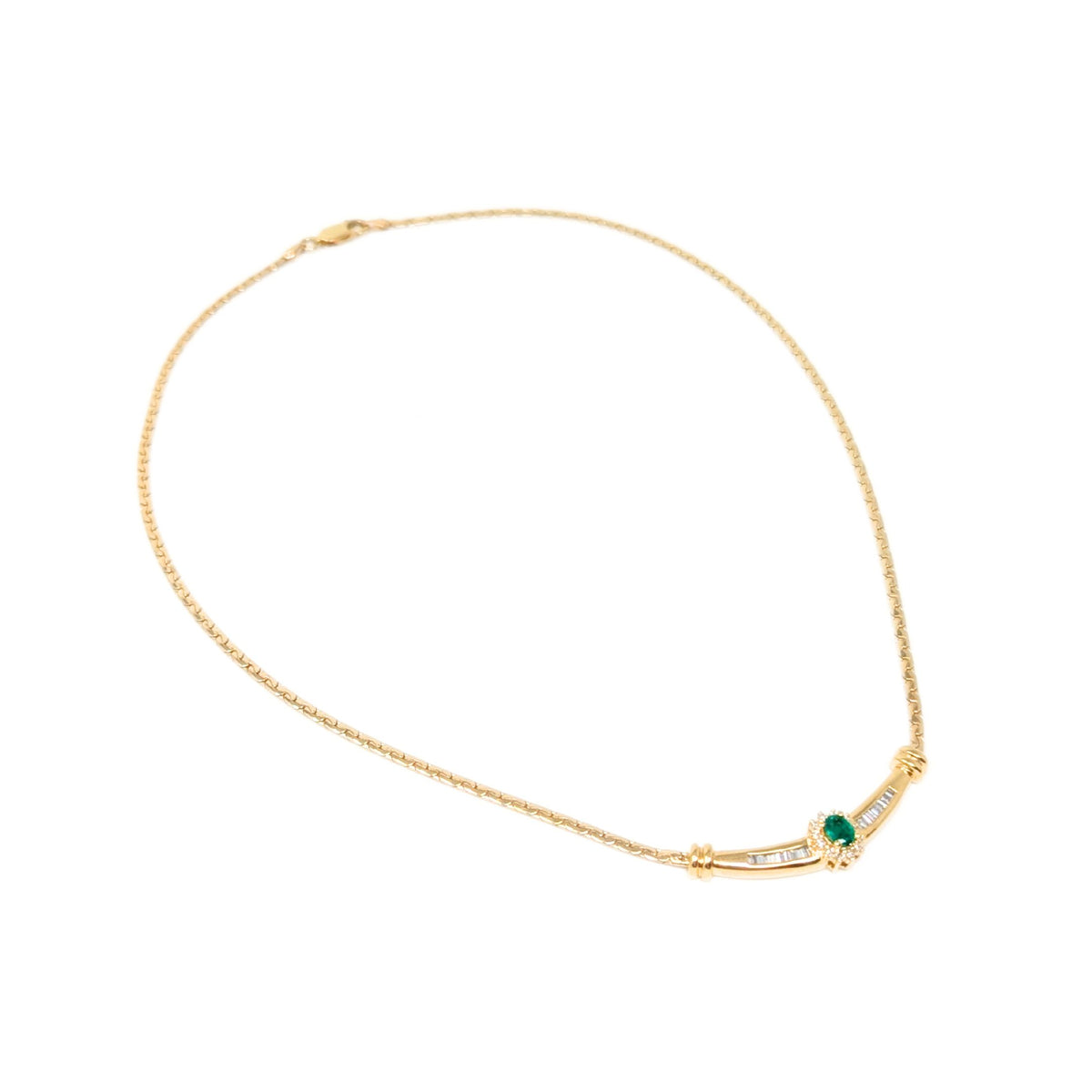 14K Gold 17” Diamond & Emerald Necklace