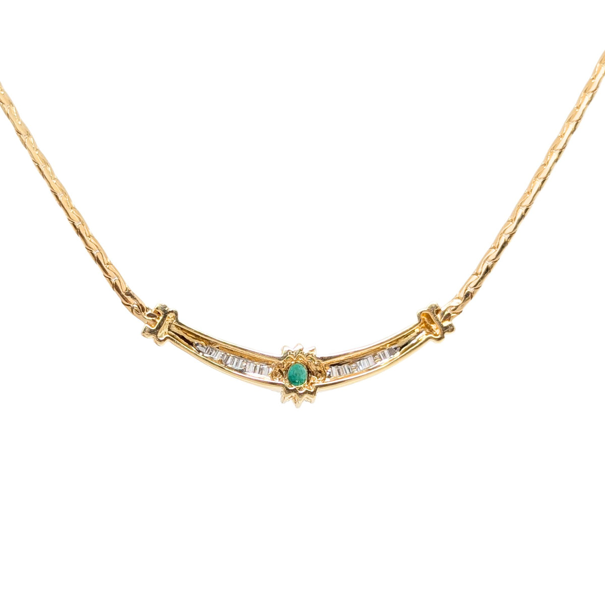 14K Gold 17” Diamond & Emerald Necklace