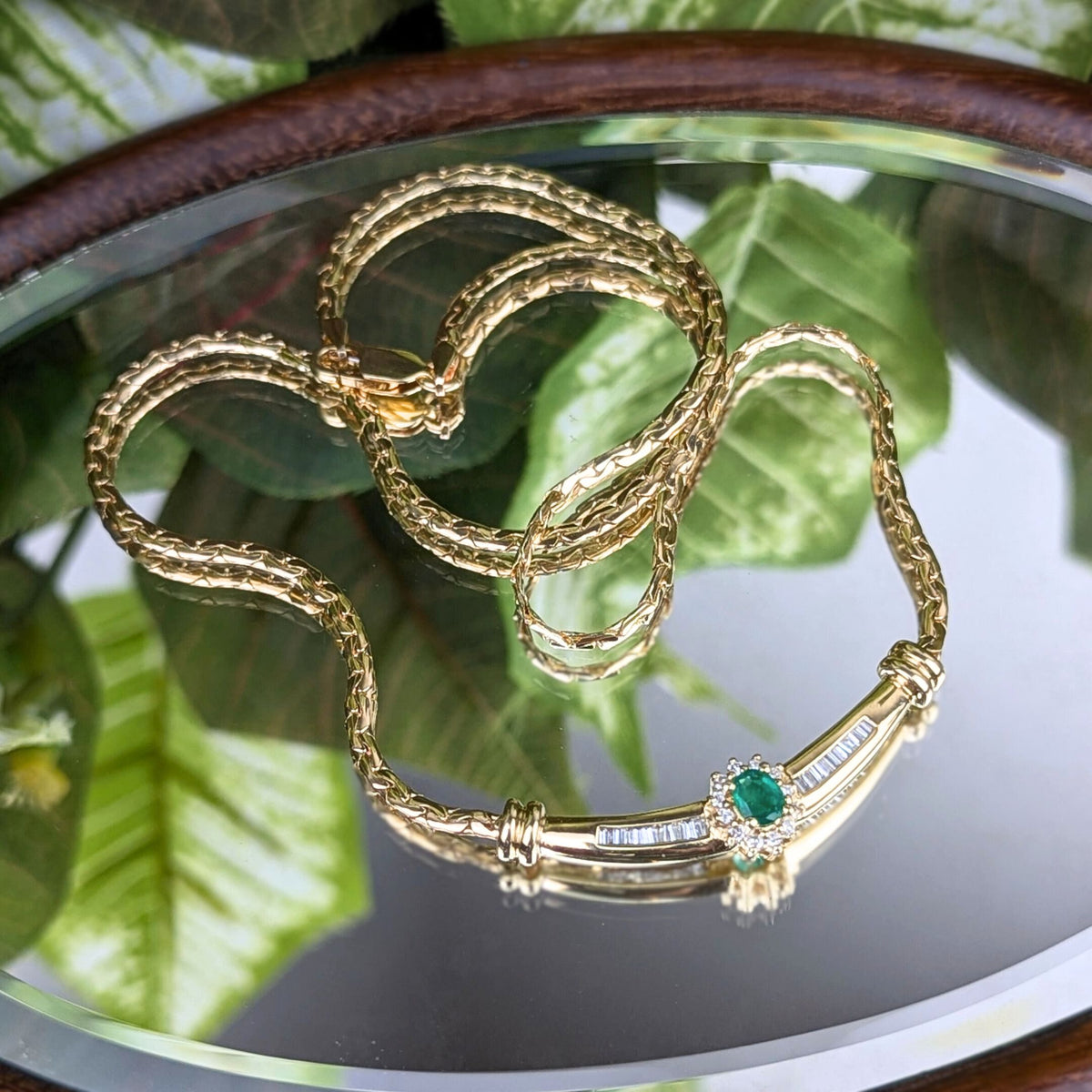 14K Gold 17” Diamond & Emerald Necklace