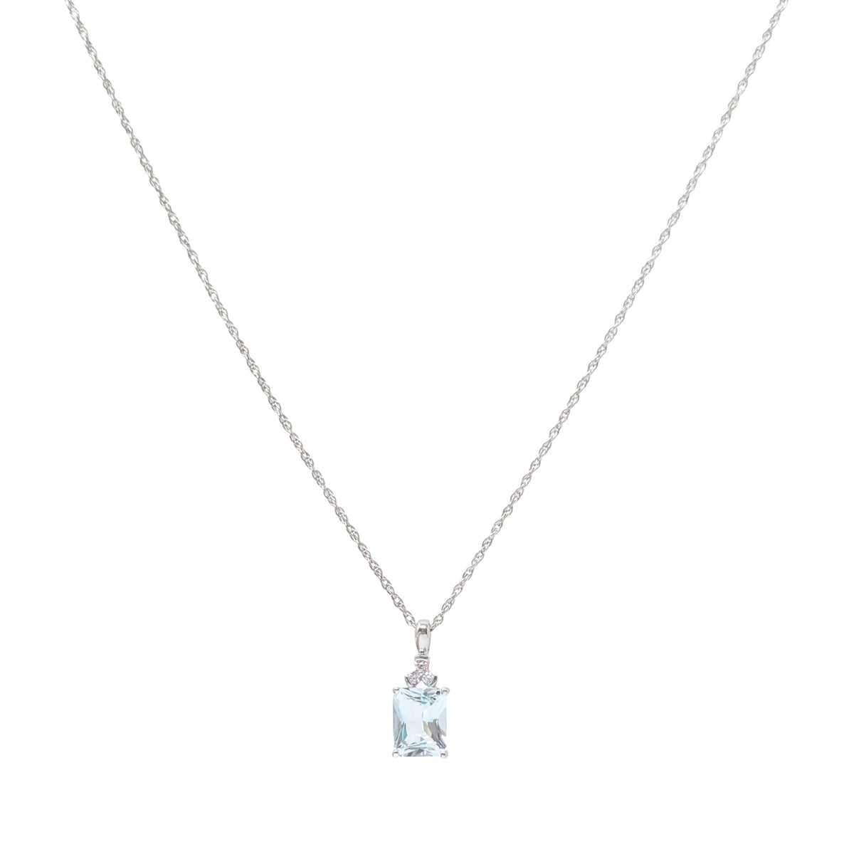 13K White Gold Aquamarine & Diamond 18” Pendant Necklace