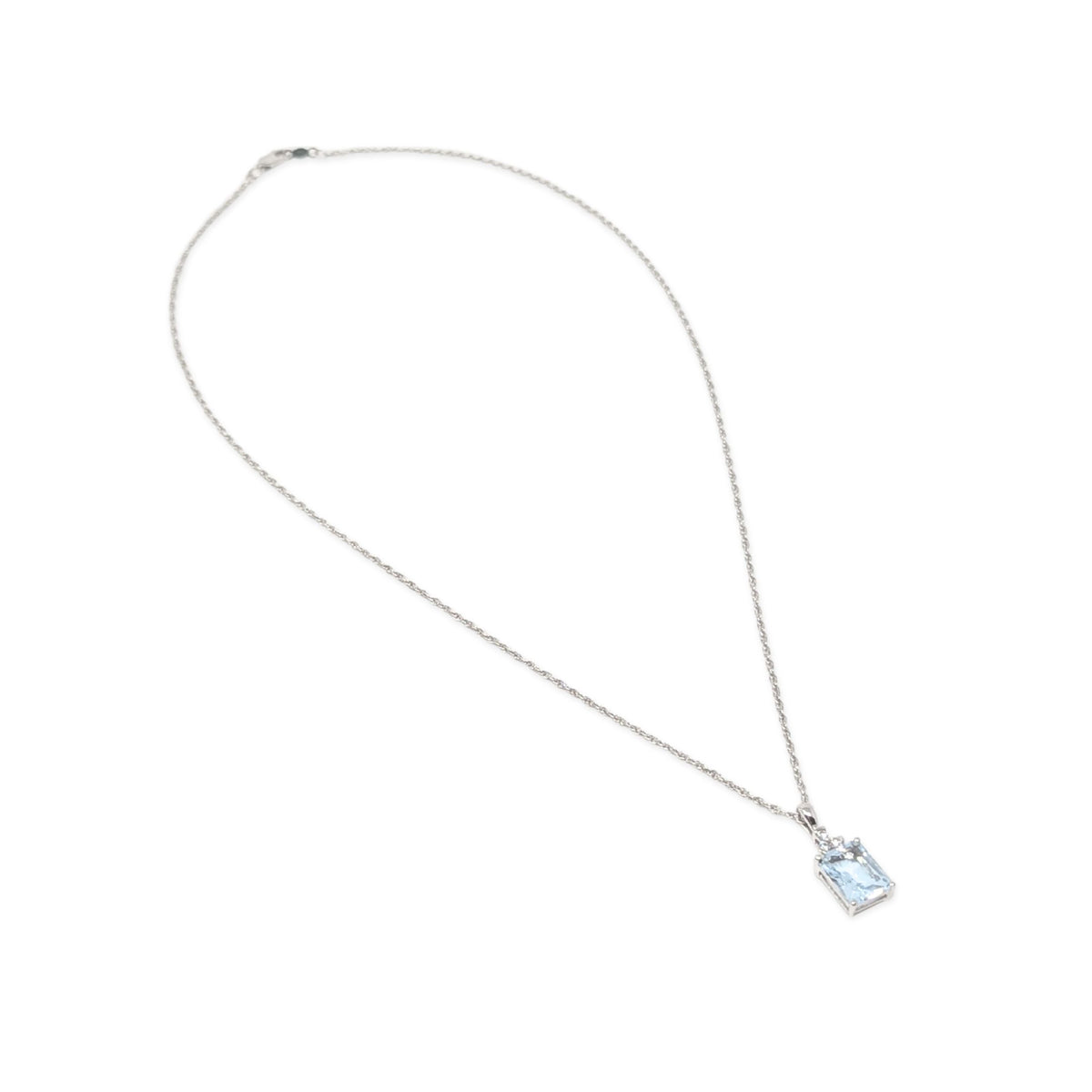 13K White Gold Aquamarine & Diamond 18” Pendant Necklace