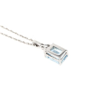 13K White Gold Aquamarine & Diamond 18” Pendant Necklace